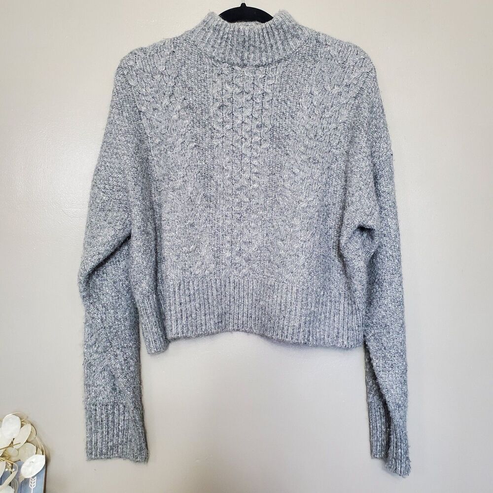 89th & Madison Cable Knit Sweater Womens Size M/L Gray Cropped Mock Neck
